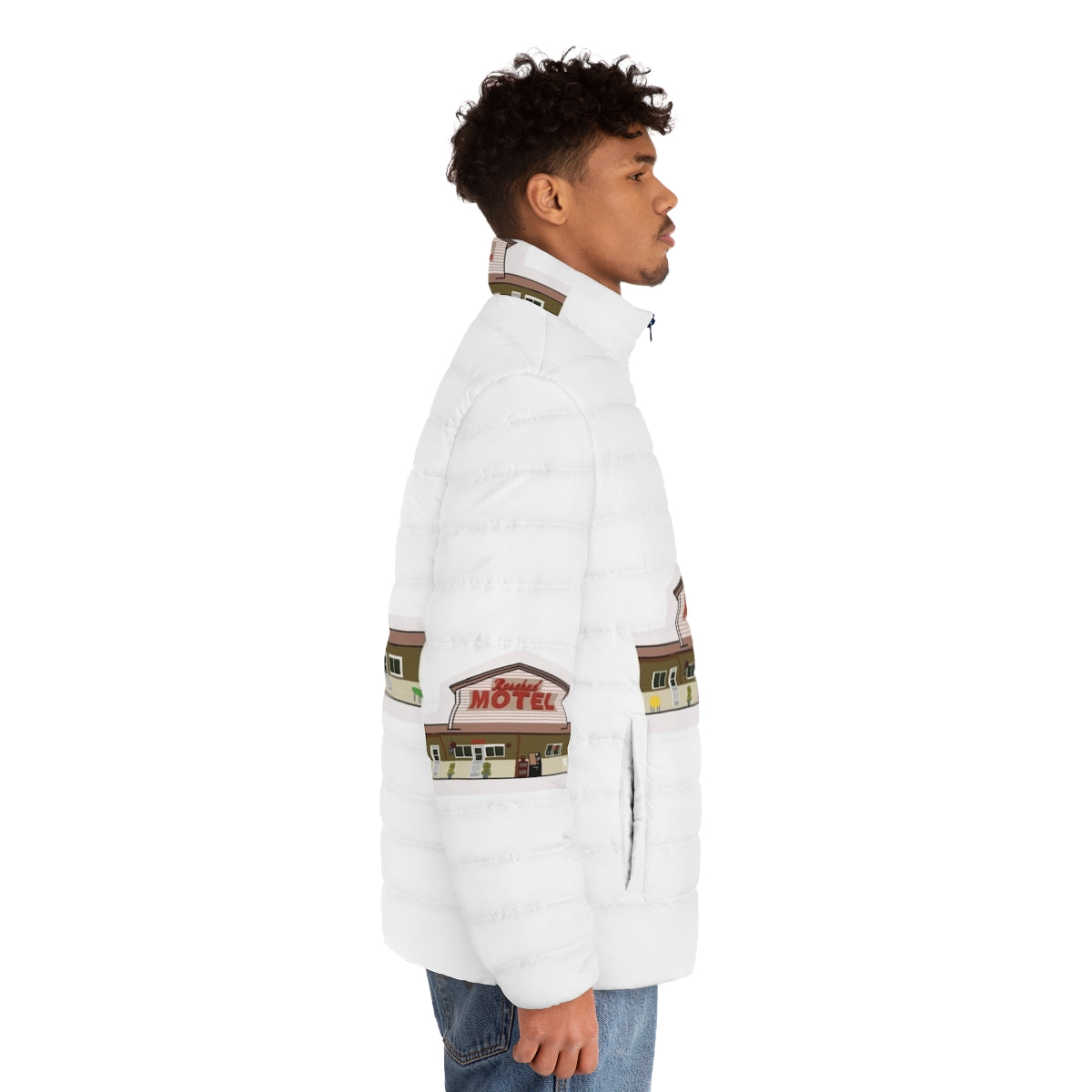 Rosebud Motel Puffer Jacket from the popular TV series Schitt's Creek - men side right