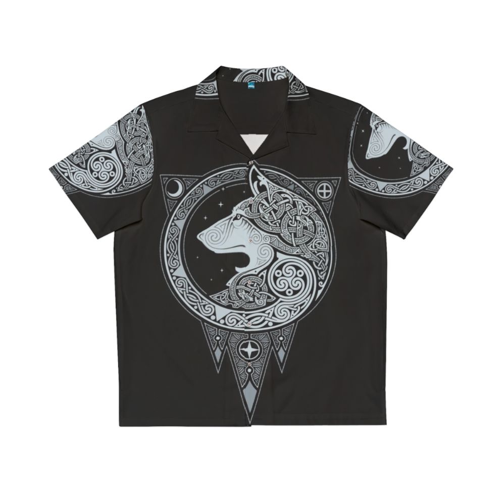 Norse Ulv Silver Hawaiian Shirt with Mystical Wolf Graphic