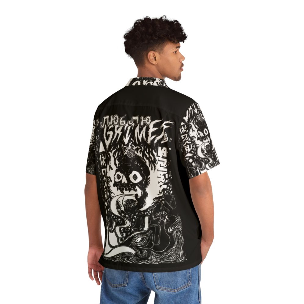 Grimes Visions Occult Hawaiian Shirt in Black and White Aesthetic - People Back