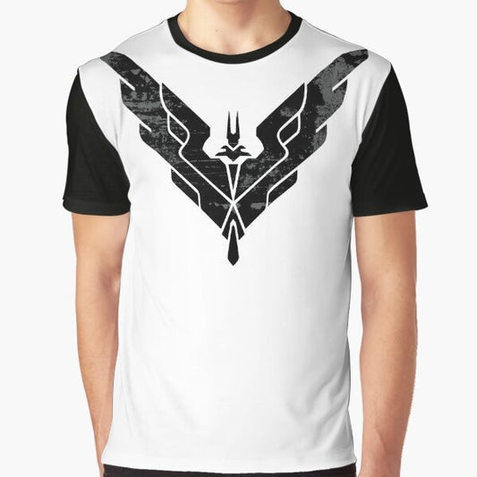 Elite Dangerous Elite Rank Graphic T-Shirt featuring the iconic logo and design elements from the popular space simulation game.