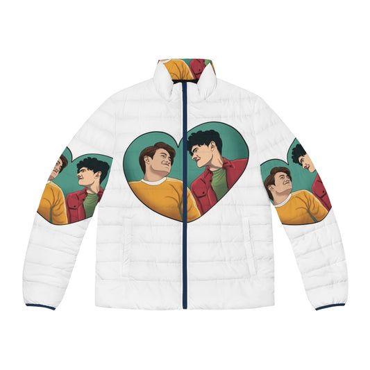 Heartstopper Nick and Charlie Friendship Puffer Jacket featuring characters from the popular Netflix series