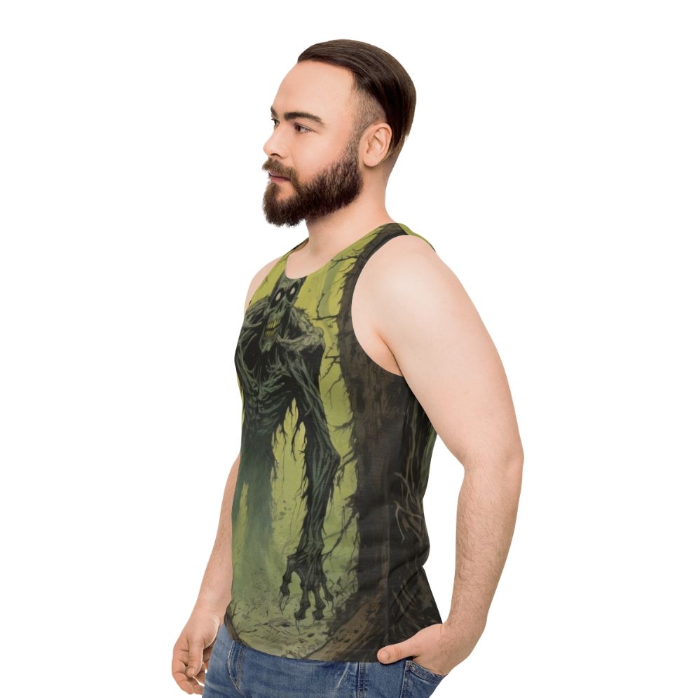 Zombie Stalker Unisex Tank Top with Haunting Illustration - men side