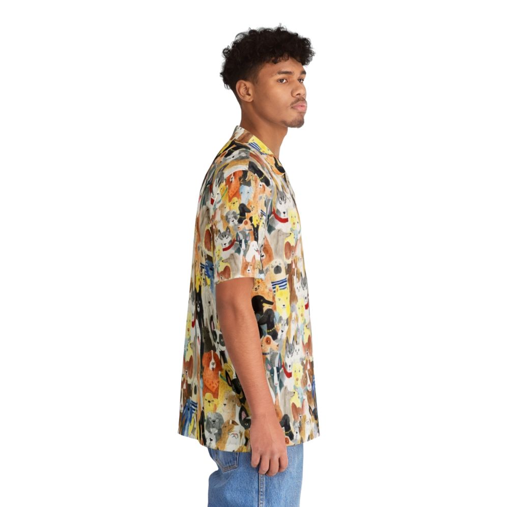 Colorful Hawaiian shirt featuring a playful watercolor print of various dog breeds - People Pight