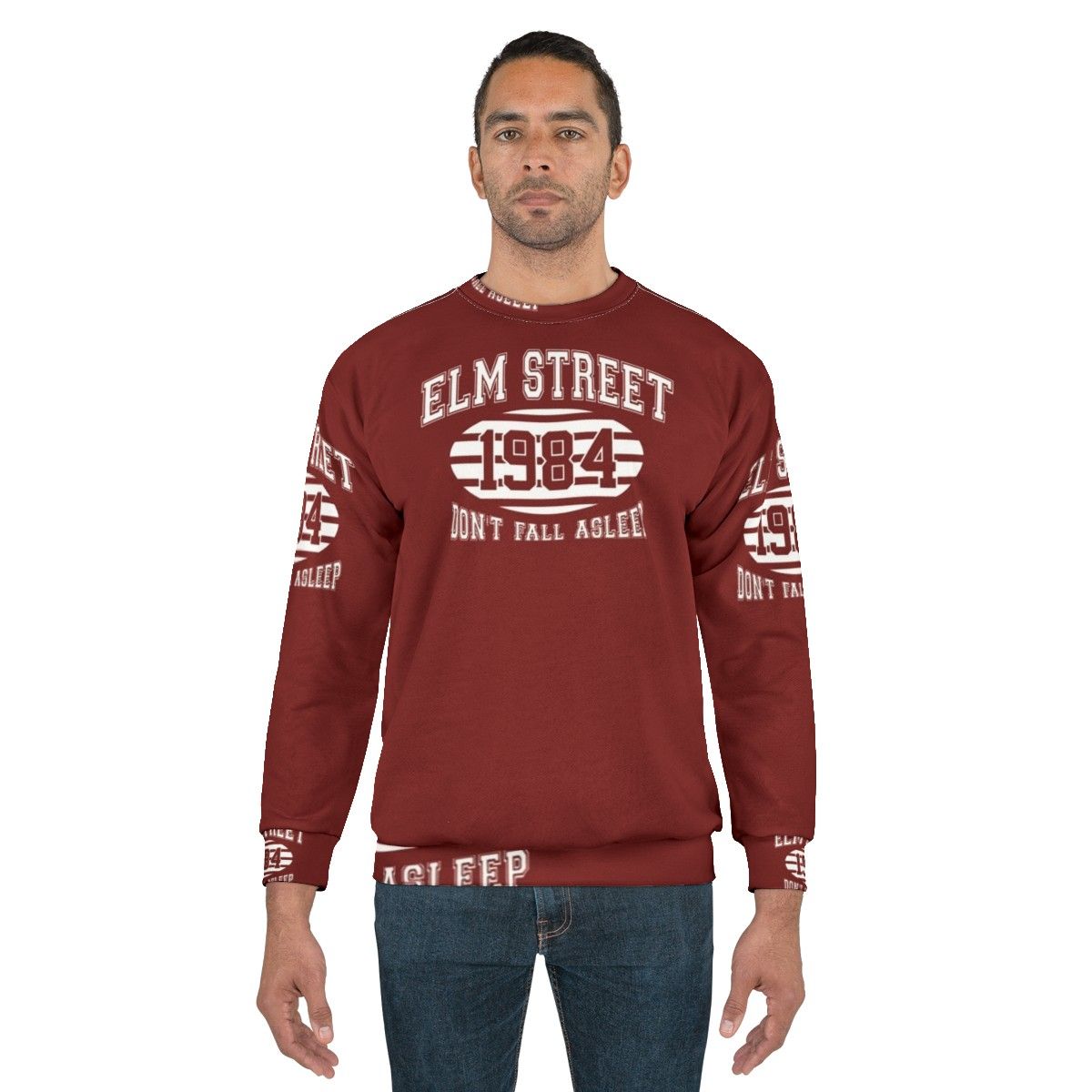 Elm Street College Sweatshirt with Freddy Krueger and Nightmare on Elm Street design - men