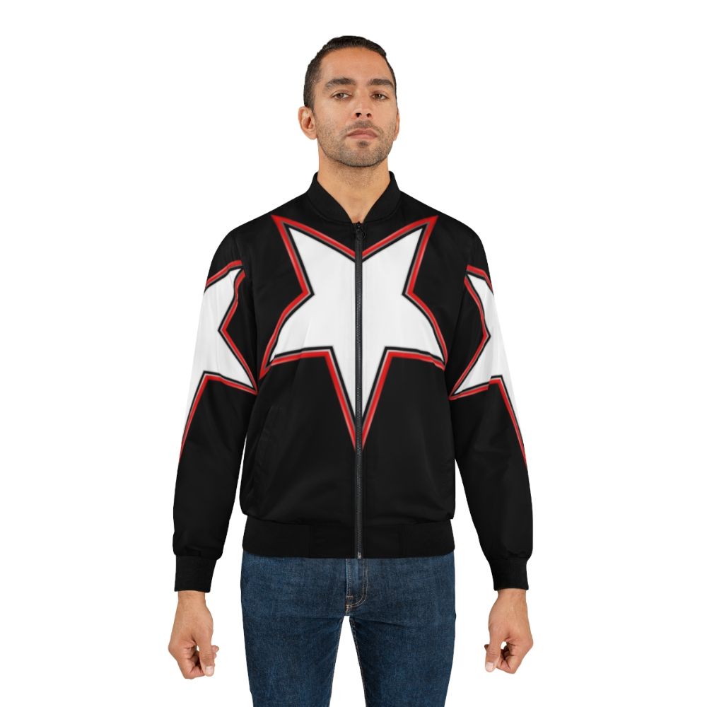 Superhero Star Bomber Jacket - Inverted Bordered Star Design for Sci-Fi Cosplay - Lifestyle