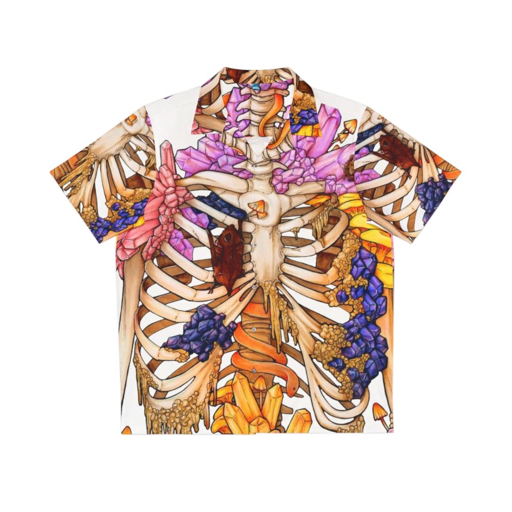 Skeletal gem hawaiian shirt with nature-inspired design