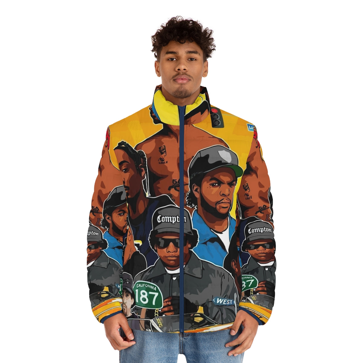 West Rappers Puffer Jacket featuring iconic 90s hip hop design - men front