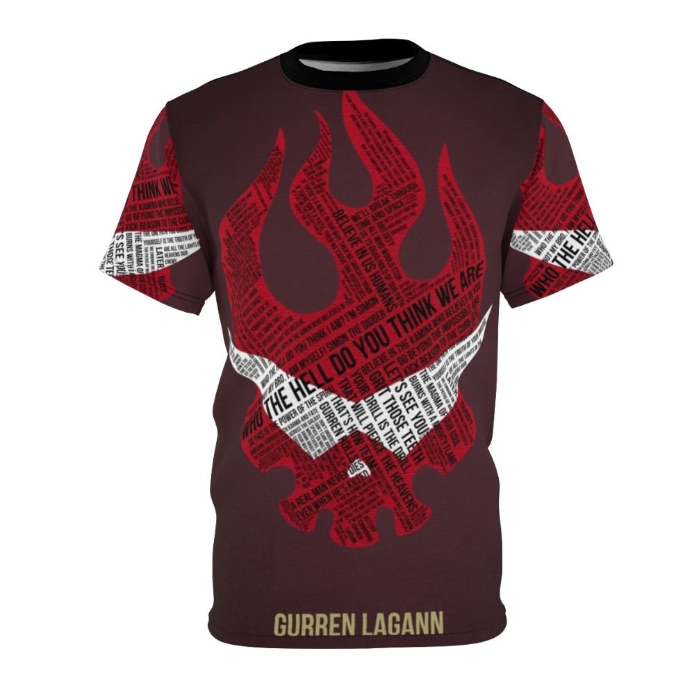 Anime-style Gurren Lagann typography design on a high-quality t-shirt