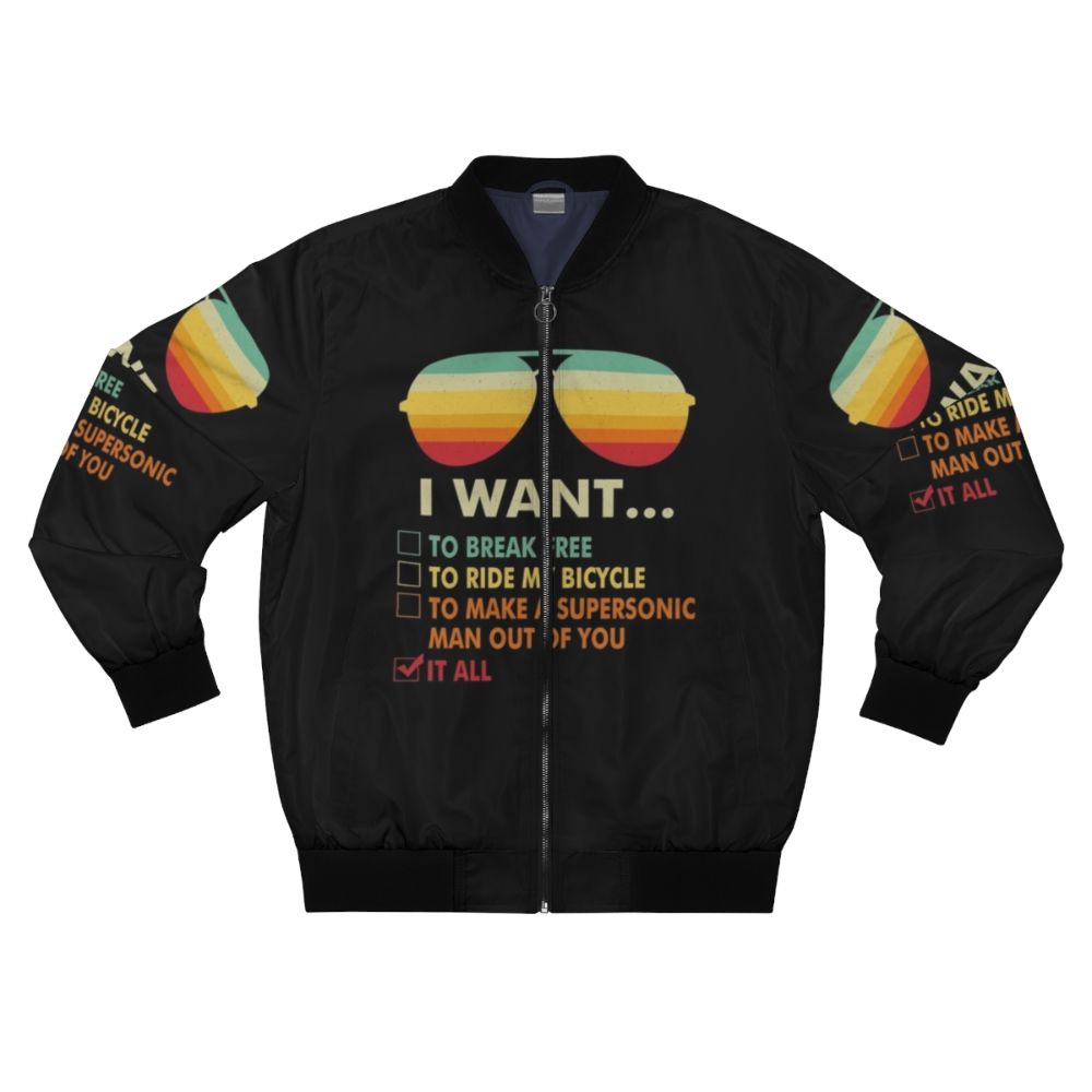 Queen I Want It All Bomber Jacket - Funny Music Lover Gift with Bicycle Costume