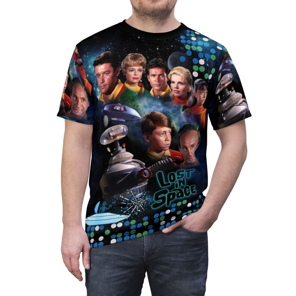 Stylish t-shirt featuring a lost in space, sci-fi inspired design - men front