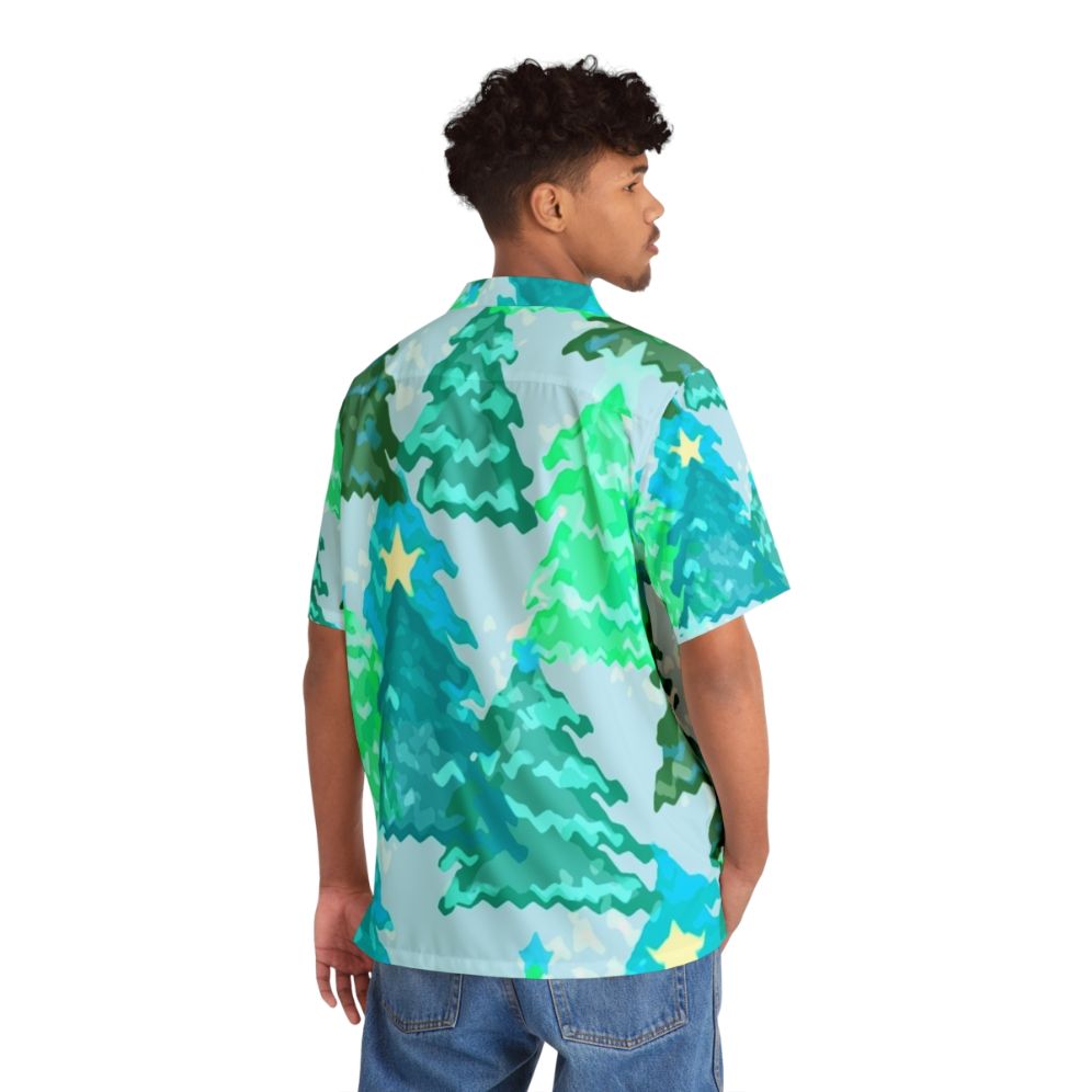 Wintergreen Christmas Trees Hawaiian Shirt with a festive, nature-inspired print - People Back