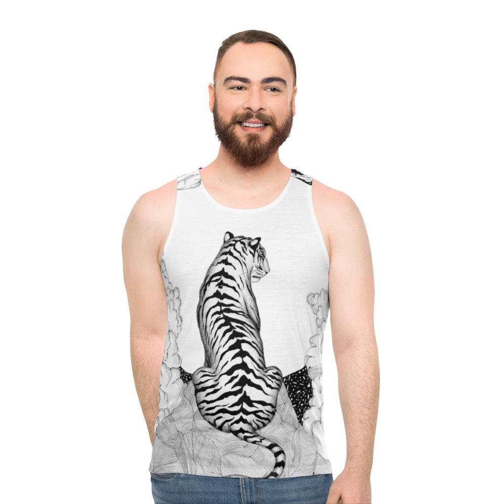 Tiger Moon Unisex Tank Top featuring a mystical tiger and moon illustration - men