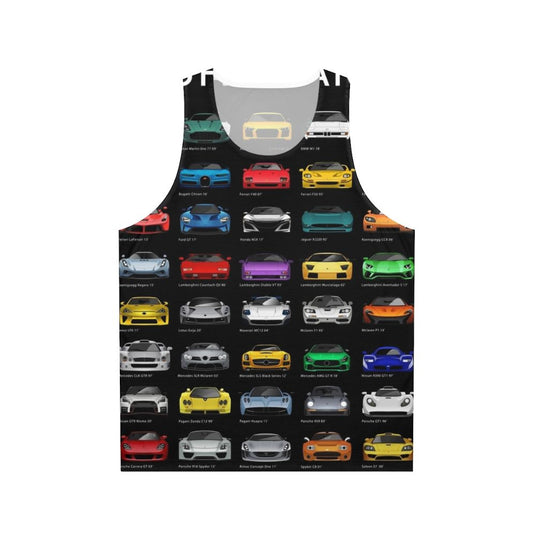 Unisex tank top with minimalist super cars design