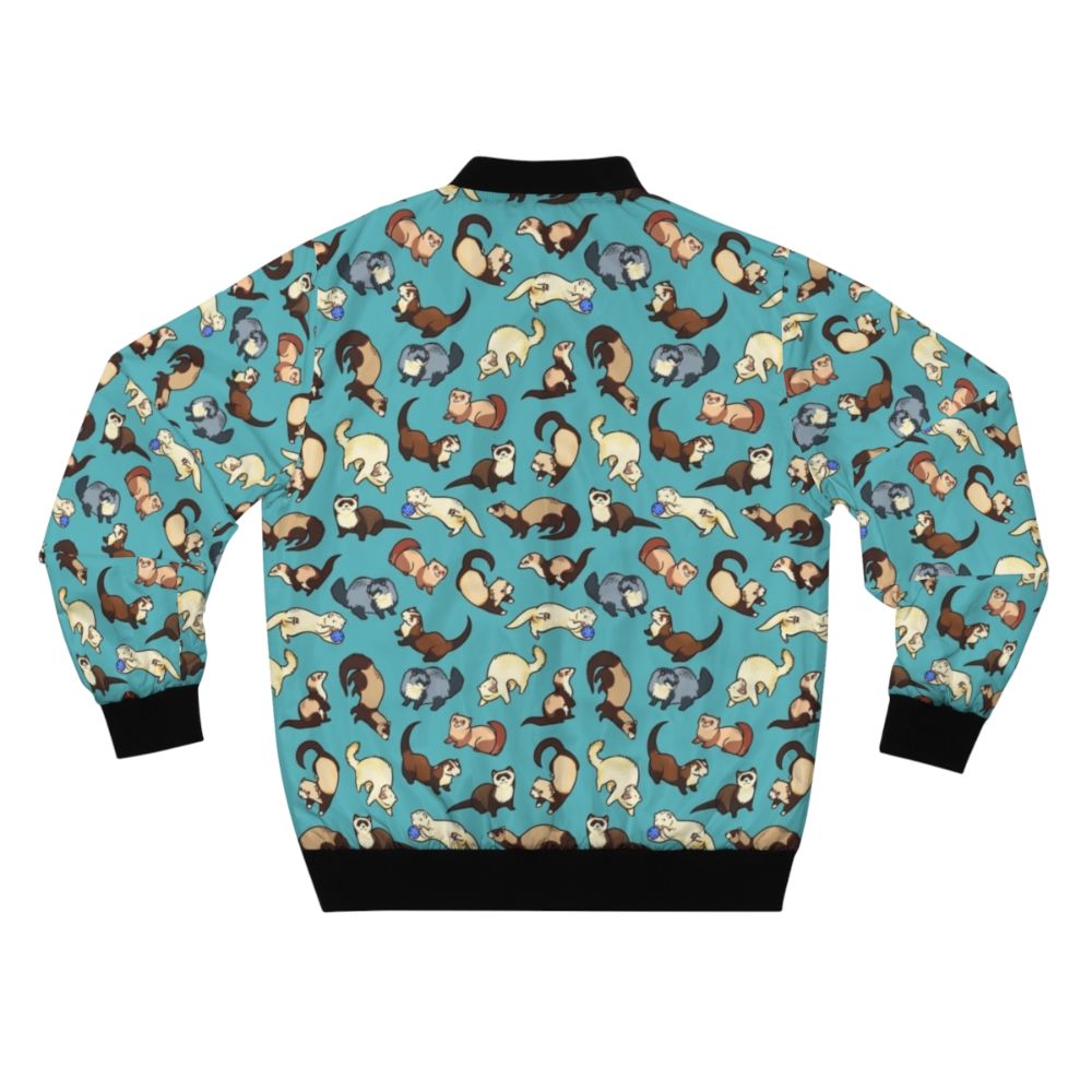 A blue bomber jacket with a cute ferret pattern design - Back