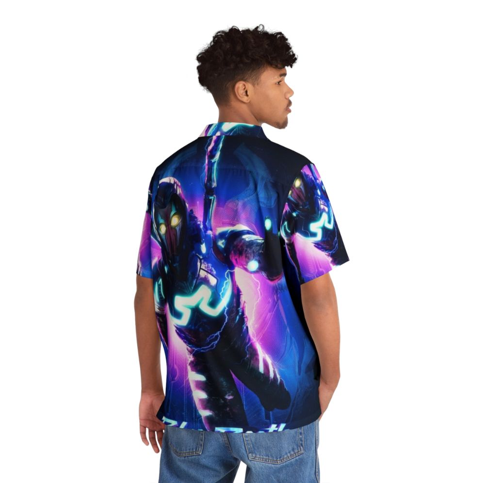 Blue Beetle Hawaiian Shirt with Young Superhero Design - People Back