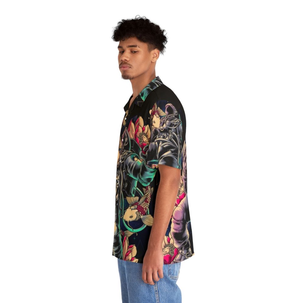 Deep space-themed Hawaiian shirt with astronaut, stars, and cosmic patterns - People Left