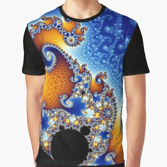 Mandelbrot set fractal design on a t-shirt, featuring mathematics and math jokes