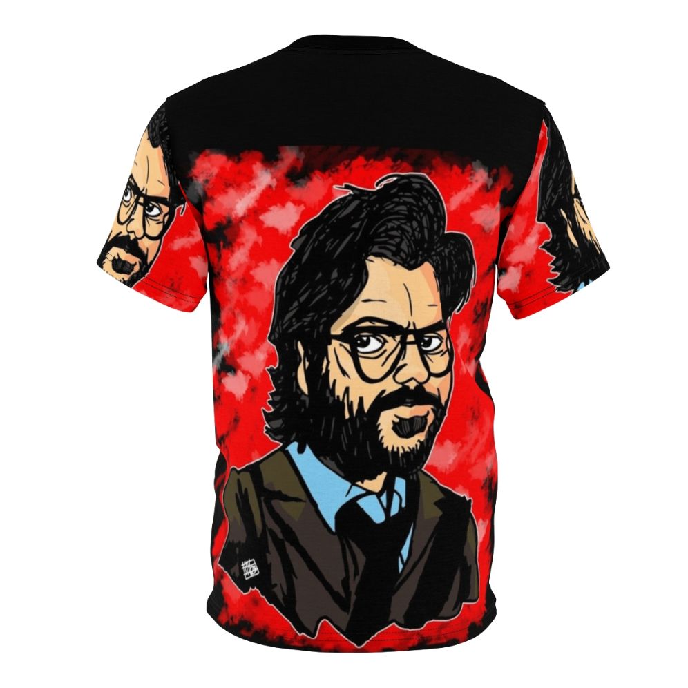 Custom AOP t-shirt featuring the Professor from the Netflix series Money Heist - Back