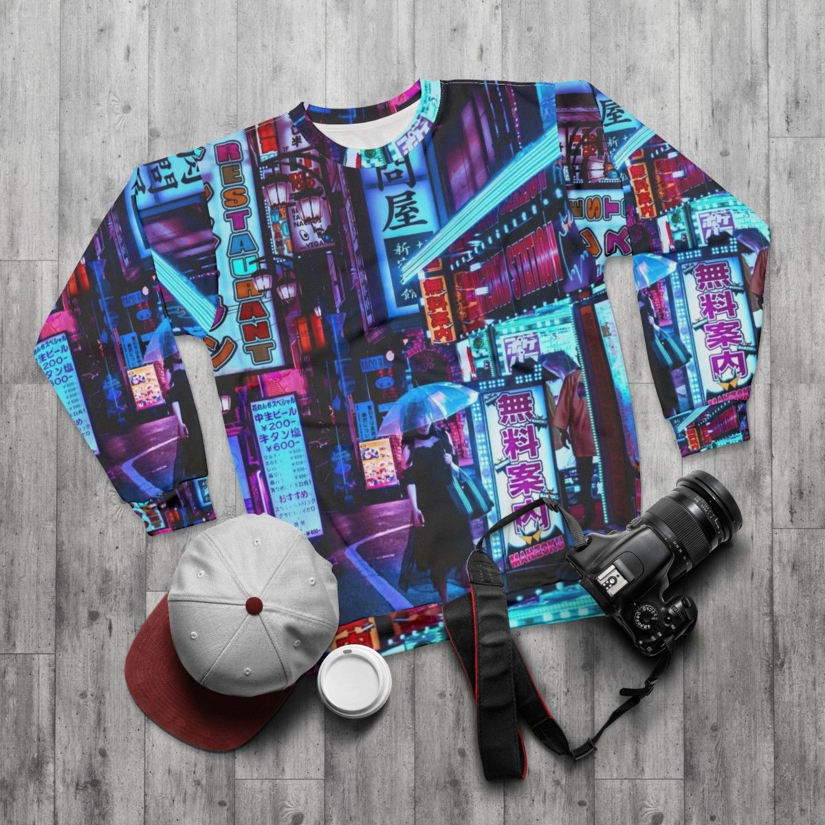 Cyborg Beauty Queen Sweatshirt in futuristic Japanese street style - flat lay