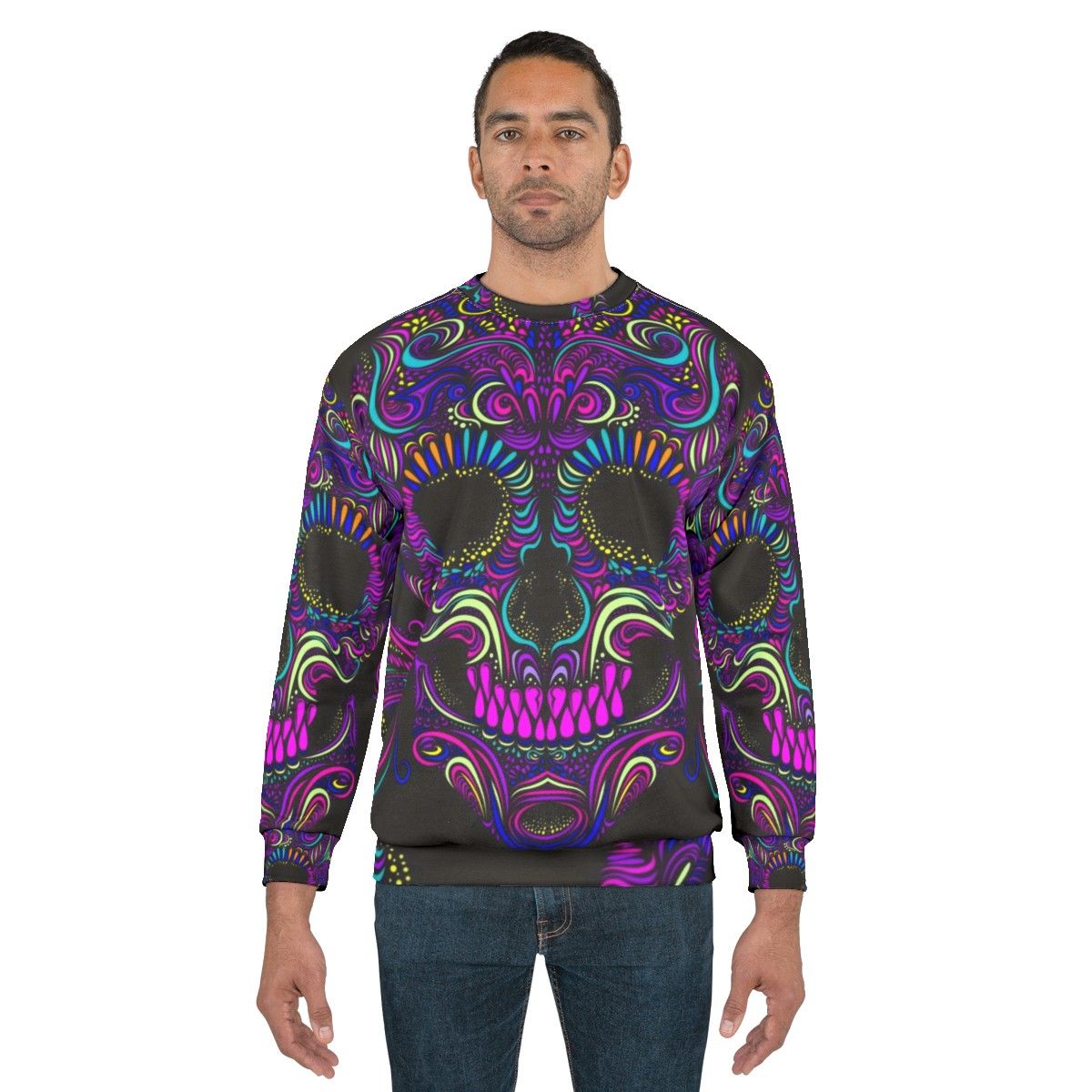 Trippy psychedelic sweatshirt with Aphex Twin and Crystal Castles inspired graphics - men