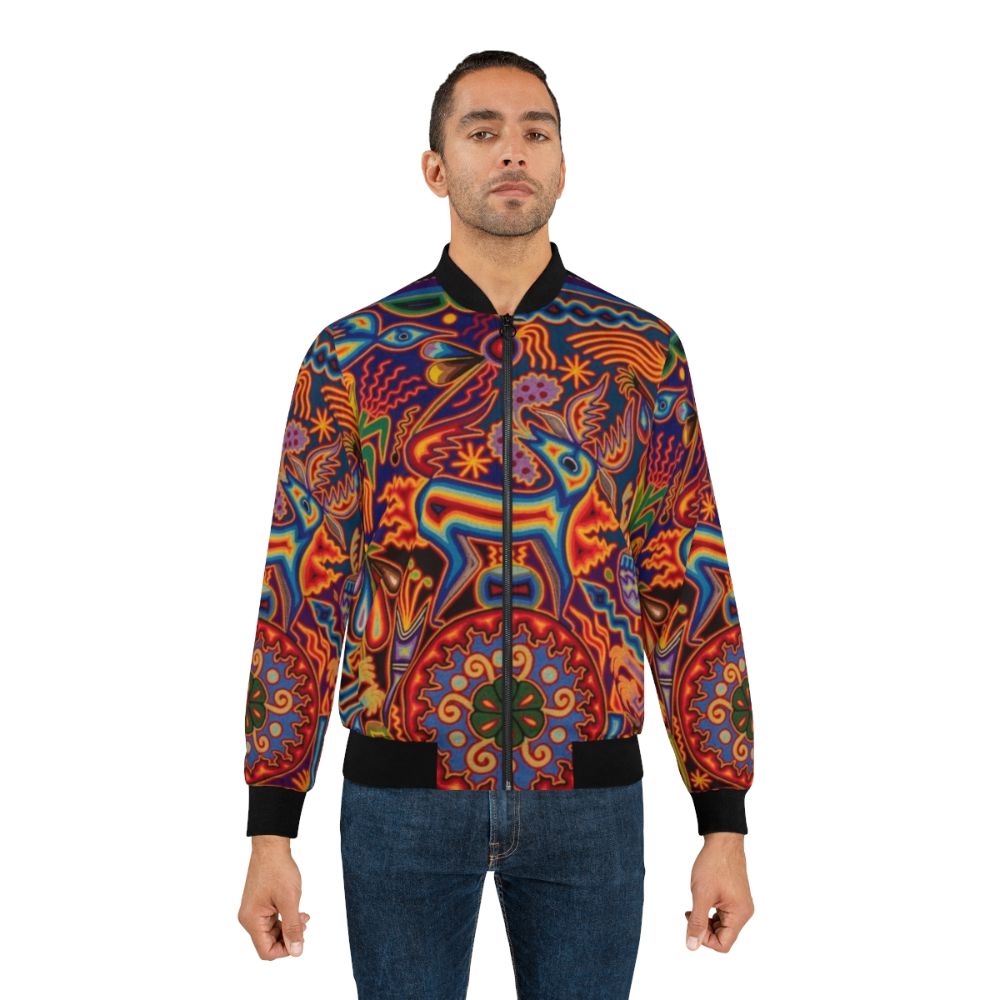 Huichol Bomber Jacket - Vibrant Mexican-Inspired Design - Lifestyle