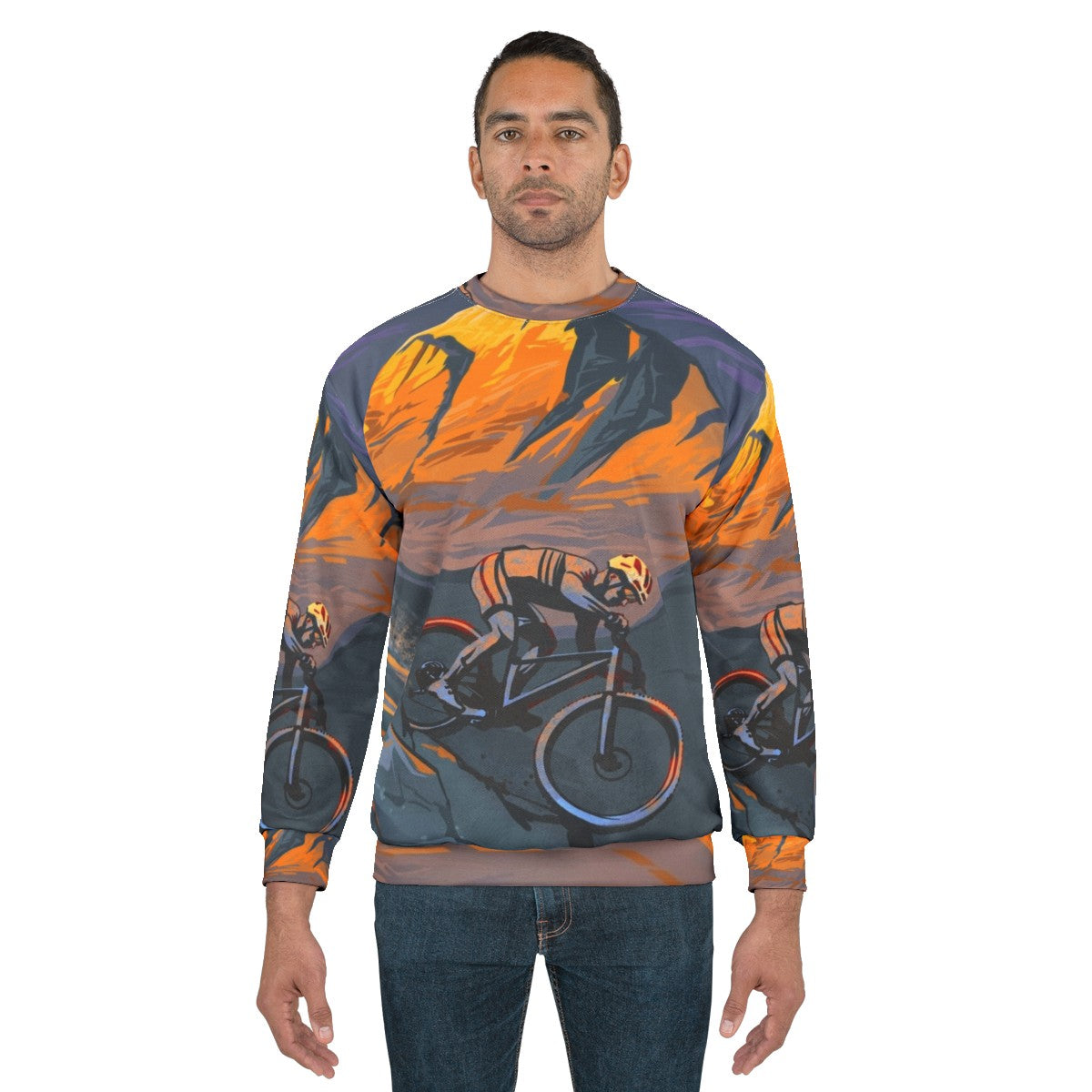 Sunset Peak Mountain Biker Sweatshirt with Cycling Art Design - men