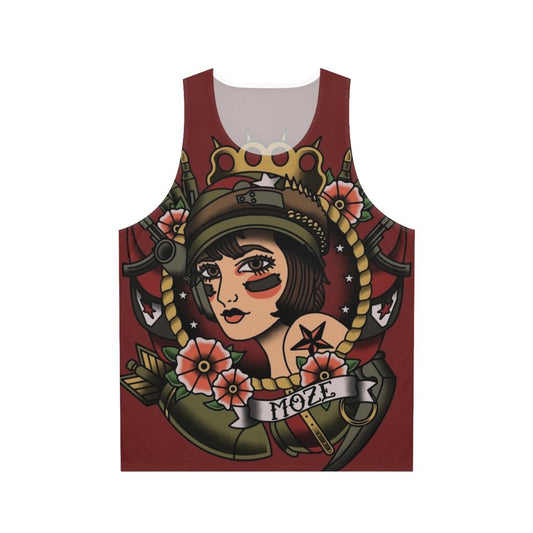 Vintage tattoo art Moze Borderlands unisex tank top