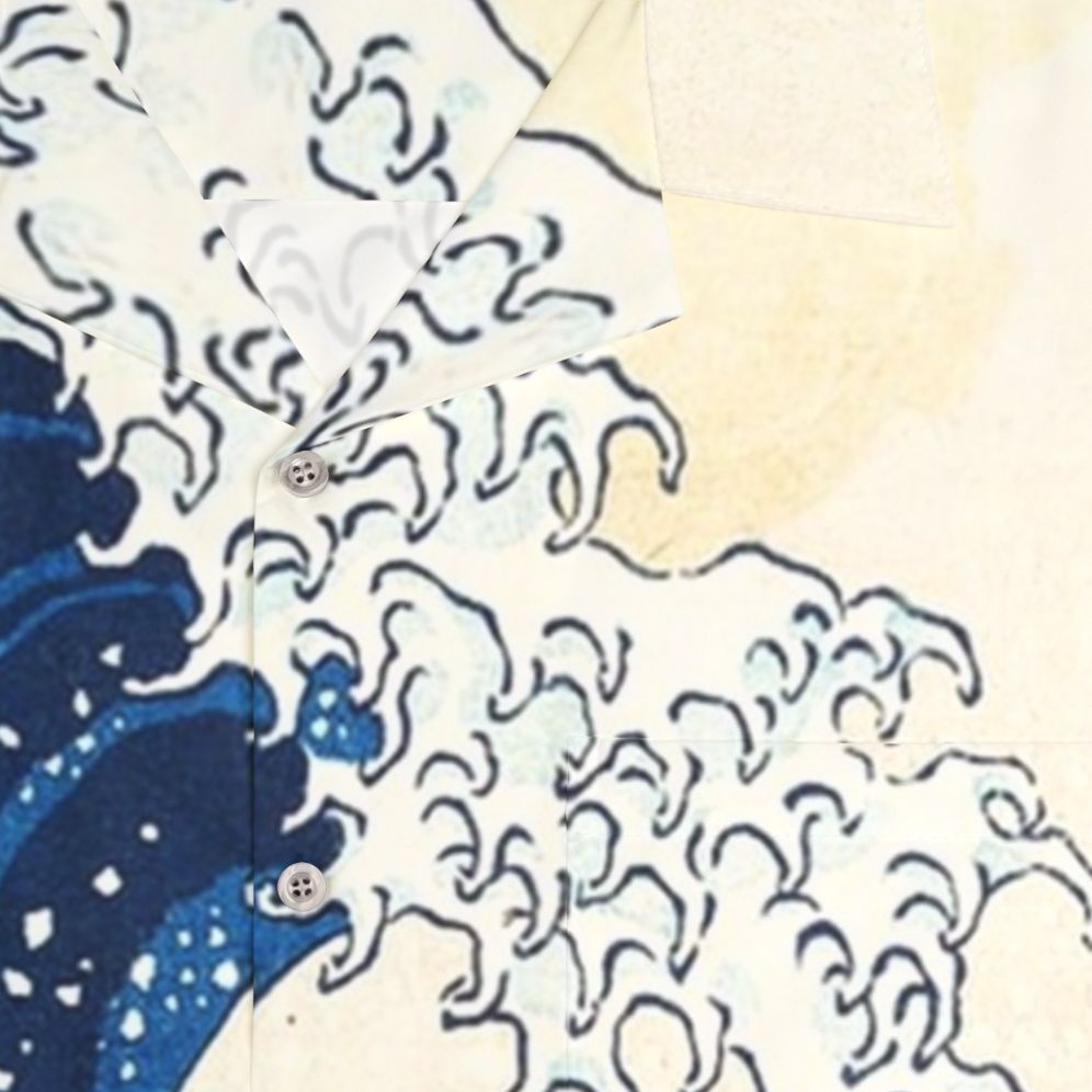 Hokusai's famous Japanese wave painting printed on a Hawaiian shirt - Detail