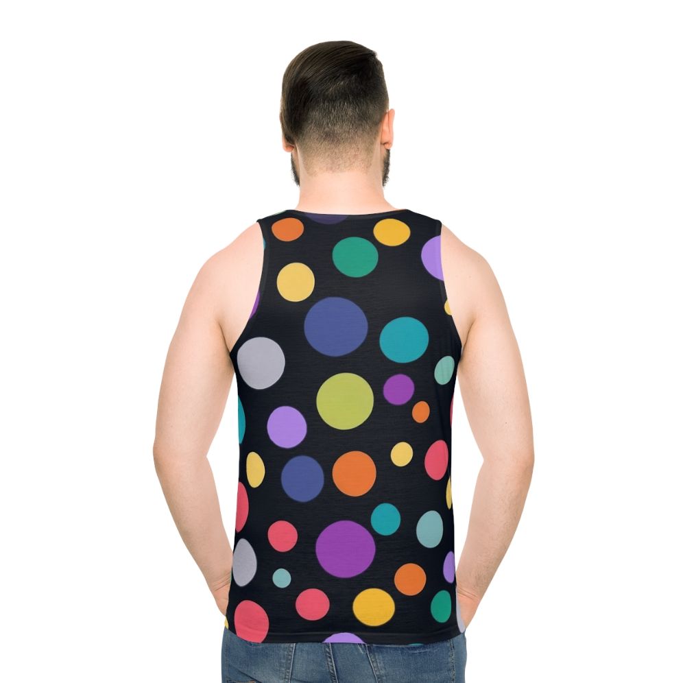 Colorful polka dot unisex tank top with minimalist geometric design - men back