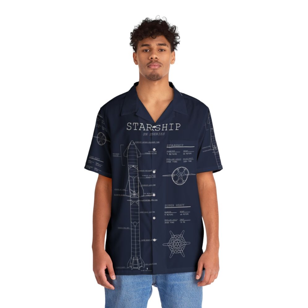 Spacex Starship Superheavy Blueprint Hawaiian Shirt - People Front