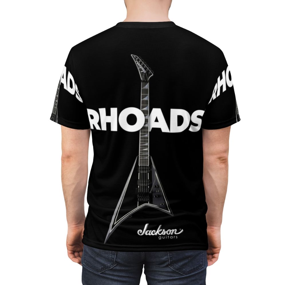 T-shirt featuring the iconic Jackson Rhoads guitar design, perfect for guitar and heavy metal music enthusiasts. - men back