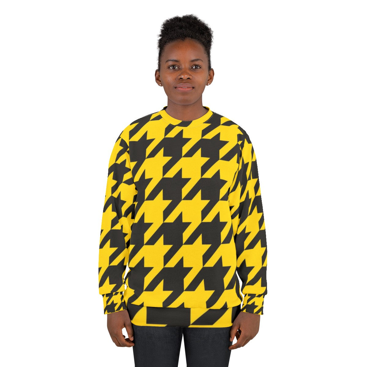 Oversized black and yellow houndstooth sweatshirt - women