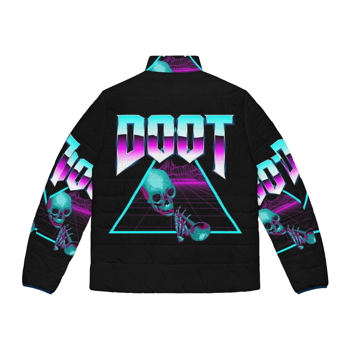 Vaporwave Synthwave Outrun Retro Puffer Jacket - Back