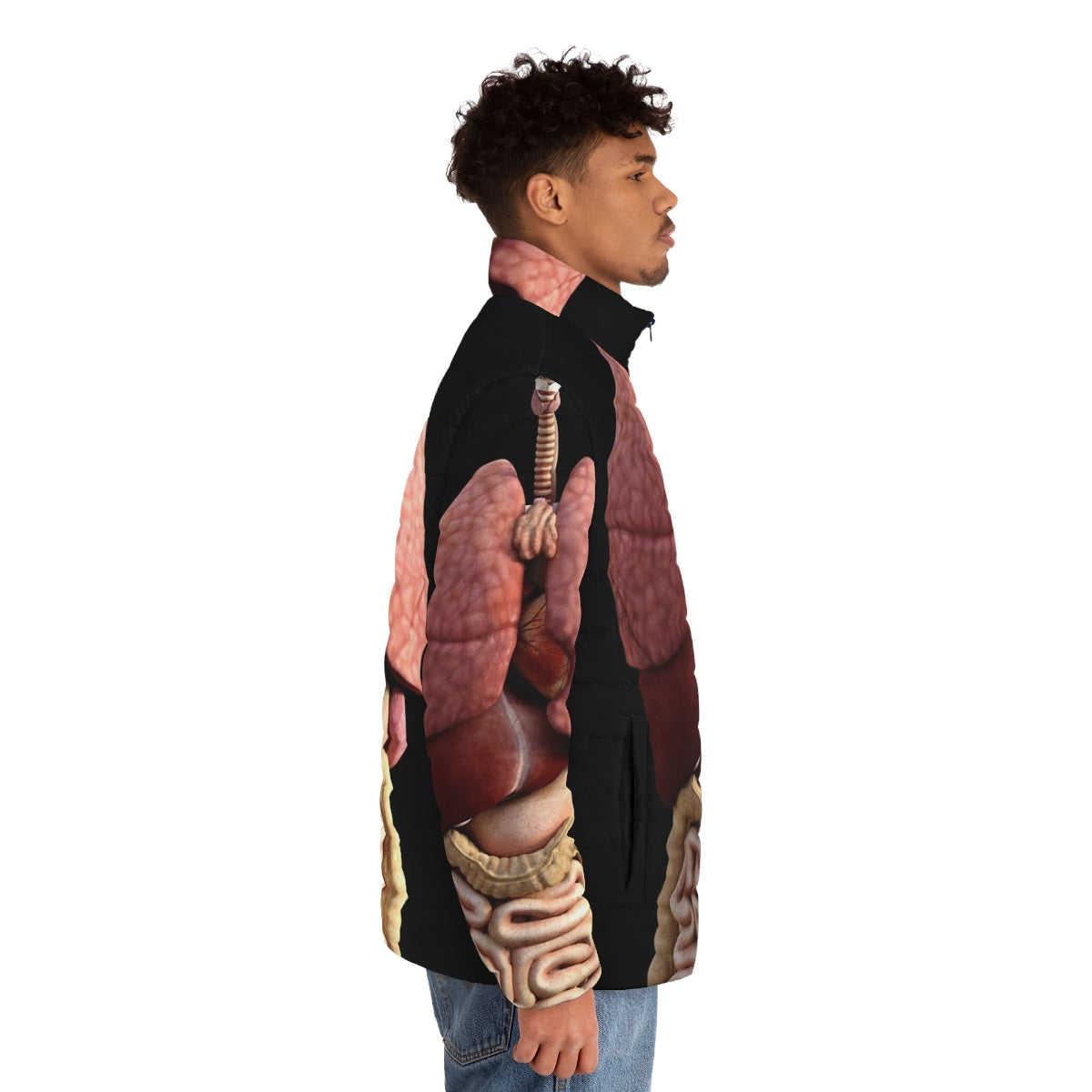 3D Internal Organs Puffer Jacket - Humorous Medical Apparel with Human Anatomy Design - men side right