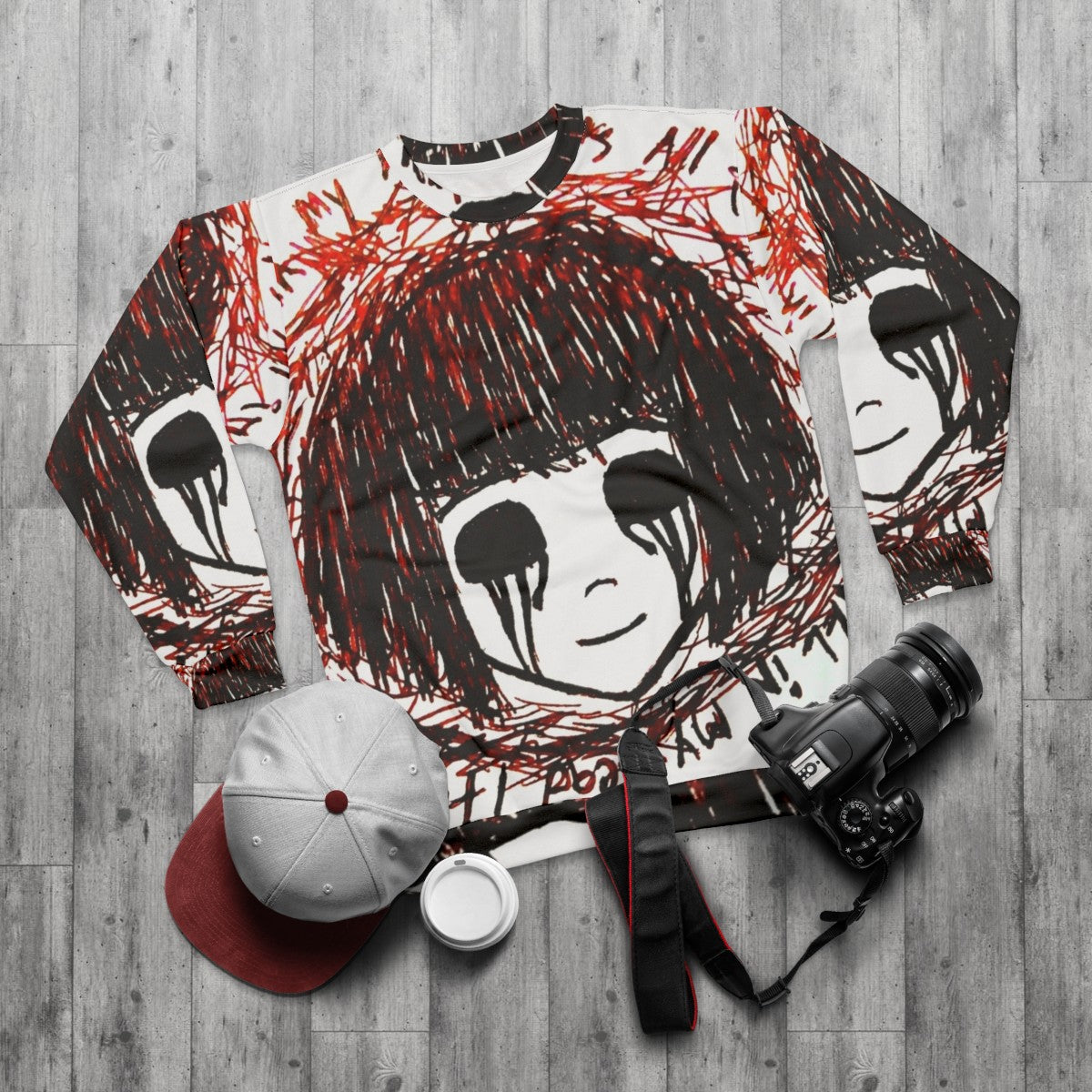 Fran Bow "It's All In My Head" Creepy Cute Sweatshirt - flat lay