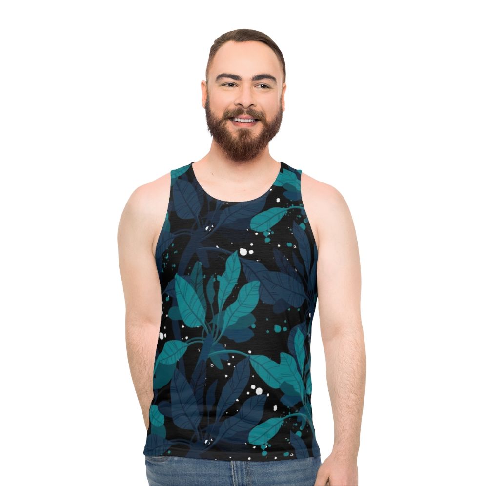 Dark green unisex tank top with tropical design - men