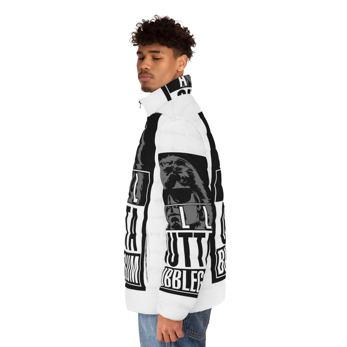 They Live inspired puffer jacket with "Straight All Outta Bubblegum" graphic - men side left