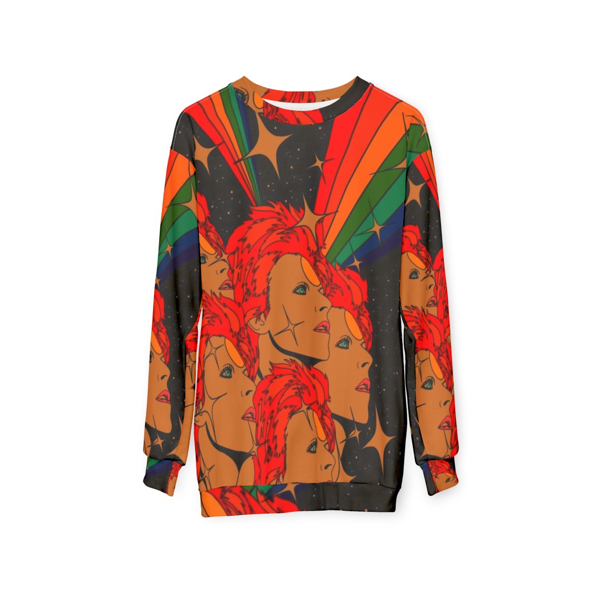 Starman Sweatshirt with Retro Psychedelic 70s Glam Rock Cosmic Design - hanging