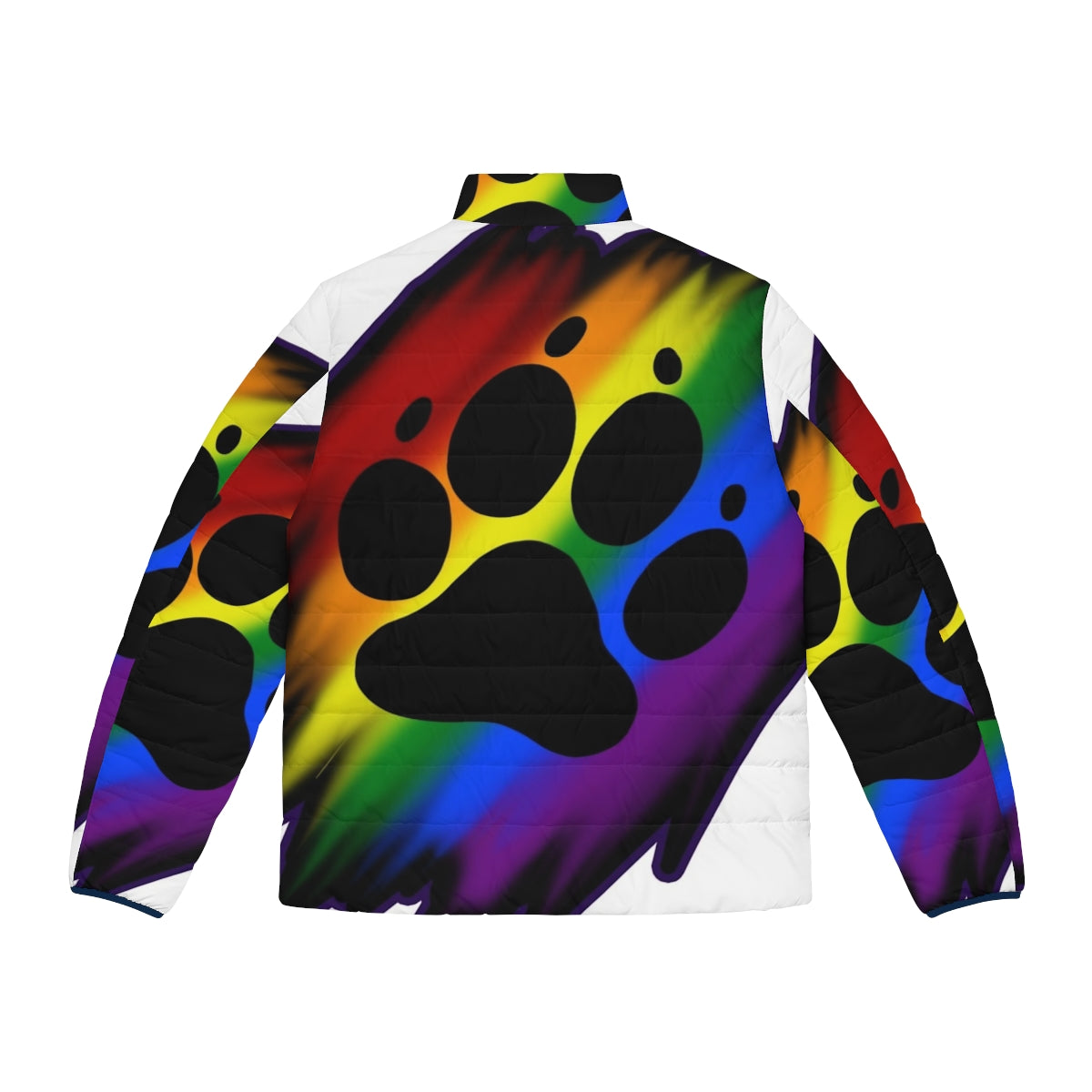 Colorful and cozy rainbow puffer jacket with animal paw design - Back