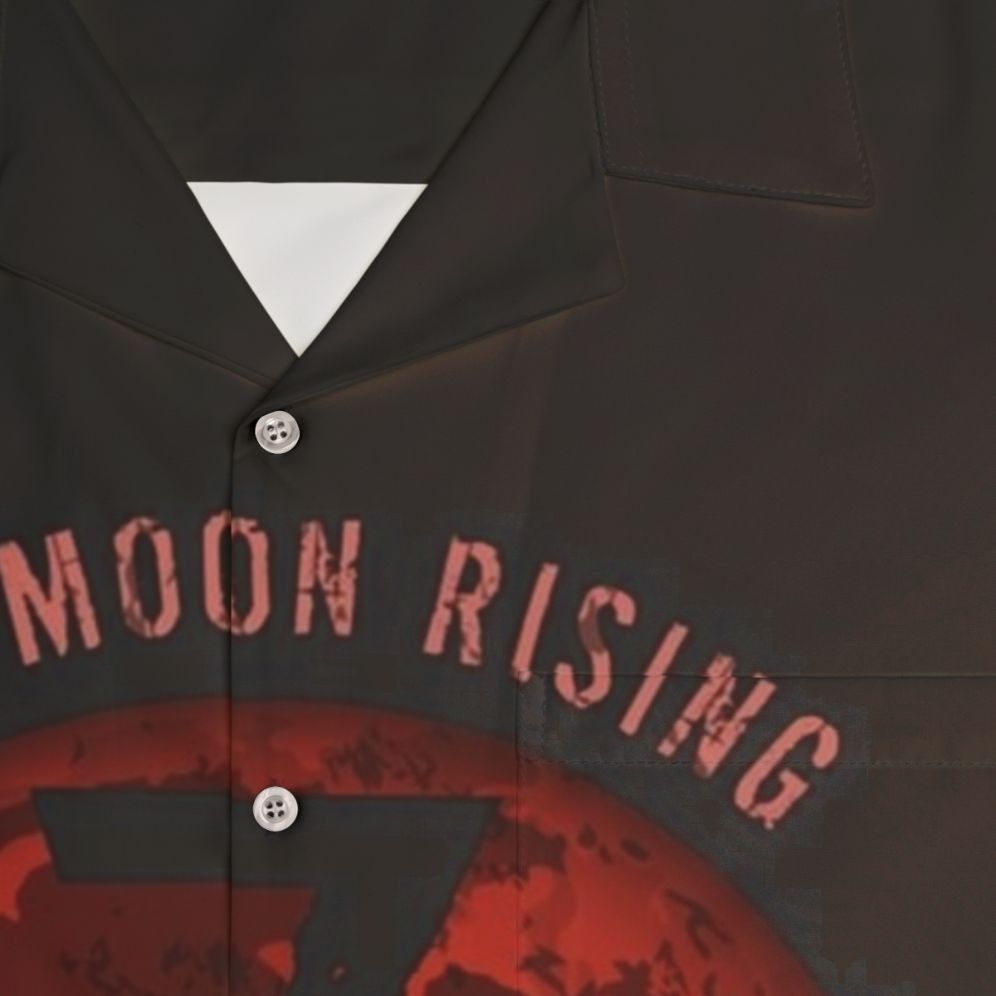 Bad Moon Rising 7 Days to Die Hawaiian Shirt featuring a zombie and moon design - Detail