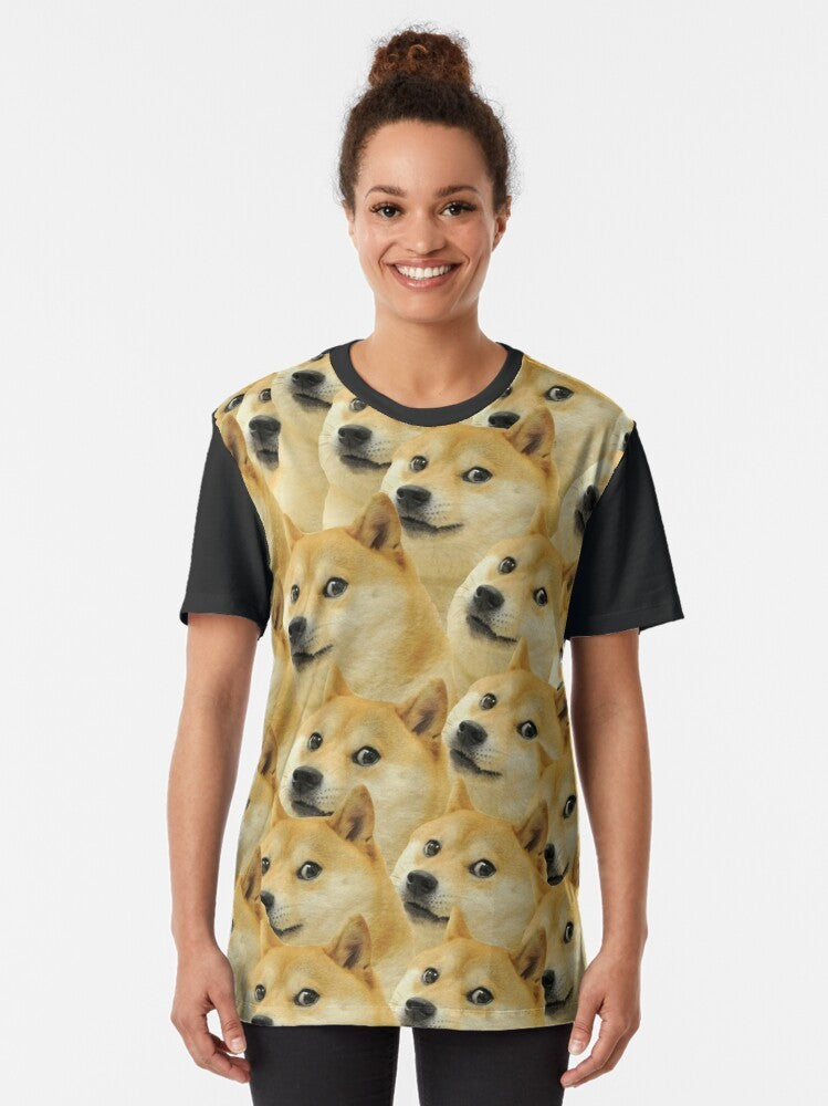 Doge Meme Graphic T-Shirt with Shiba Inu Dog - Women