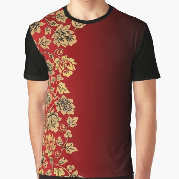 Khokhloma Russian ethnic pattern graphic t-shirt