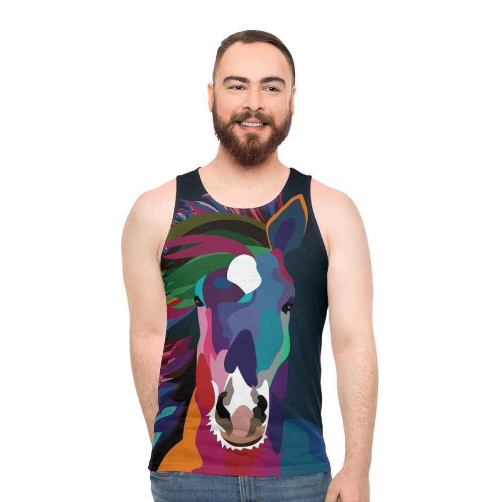 Vibrant abstract horse running unisex tank top - men