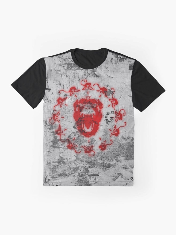 12 Monkeys movie inspired graphic t-shirt design with army and monkeys - Flat lay