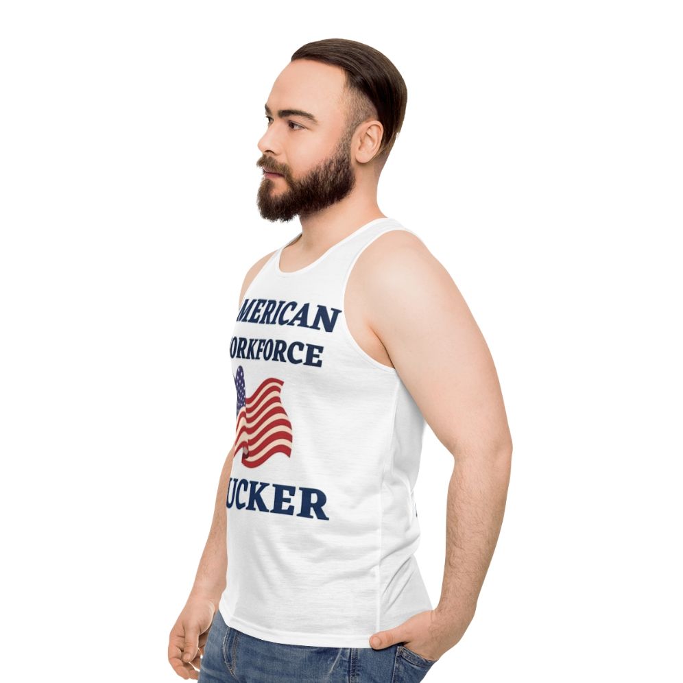 Patriotic trucker tank top with American workforce slogan - men side