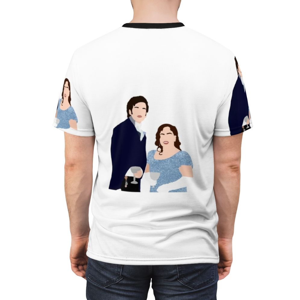 Bridgerton-inspired AOP t-shirt featuring Penelope Featherington and Colin Bridgerton smiling - men back