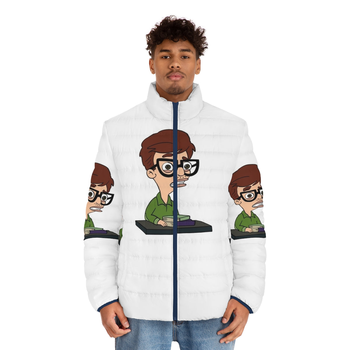 Big Mouth Andrew Glouberman Puffer Jacket, featuring the iconic character from the Netflix animated series - men front