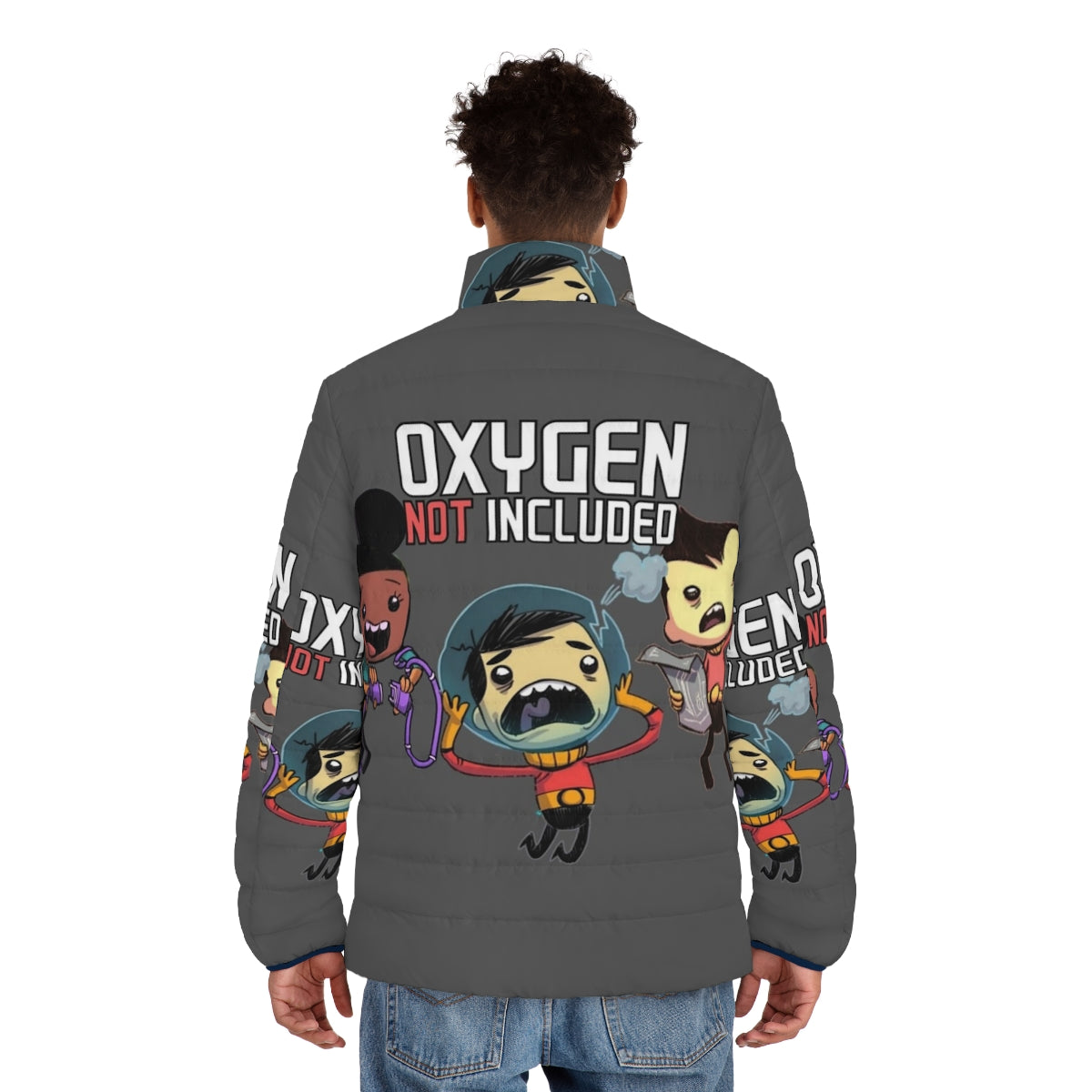 Oxygen Not Included Puffer Jacket - Survival Game Inspired Clothing - men back