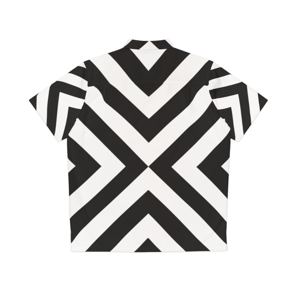 Black and white Hawaiian shirt with a minimalist, abstract pattern - Back