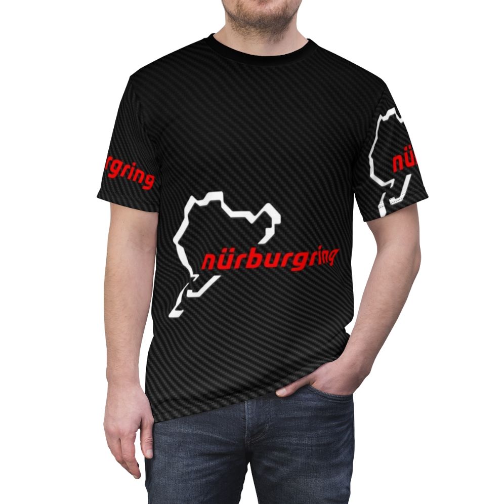 Carbon fiber inspired Nürburgring racing circuit AOP t-shirt - men front